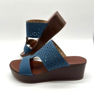 Lucky Brand Women Blue Jacques Size 6M Platform Wedge Shoes Slides Sandals